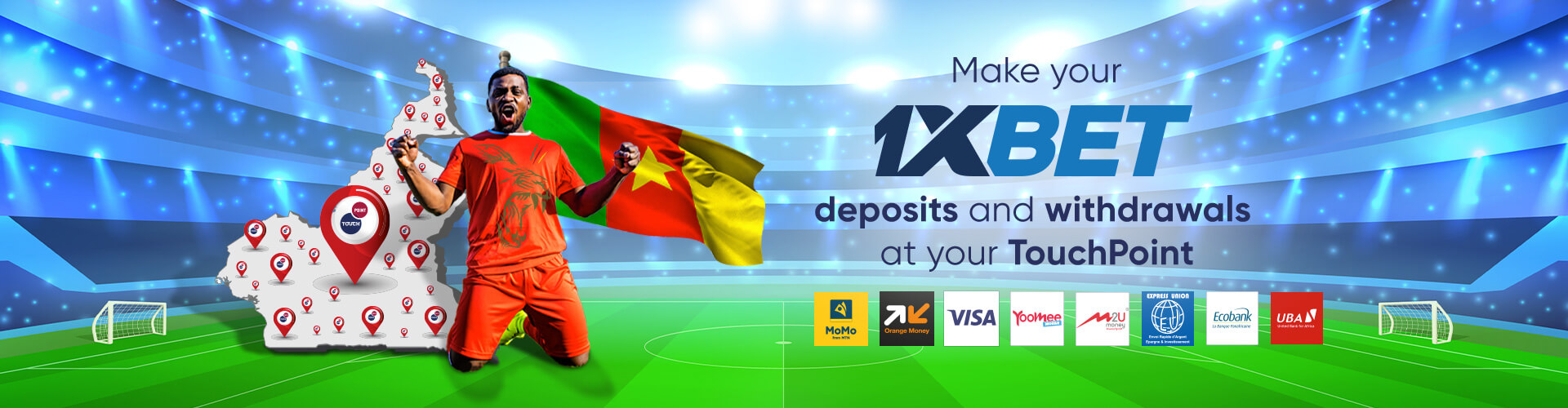 1XBET deposits and withdrawals with TouchPoint Banner